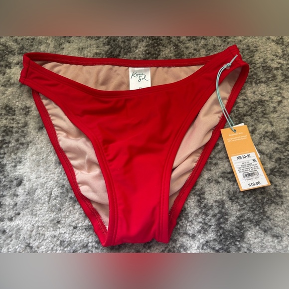 NWT Kona Sol Bikini Bottom Red High coverage Size: XS (0-2) - Picture 2 of 7